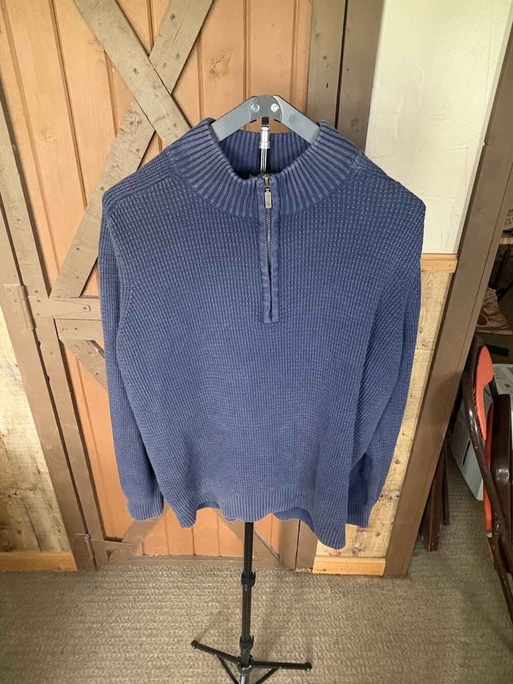 L.L.Bean Men's 1/4 Zip Mock Neck Knit Pullover Sweater Long Sleeve Blue L